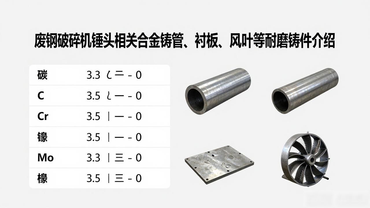 废钢破碎机锤头_稀土合金离心铸管_KmTBCr12堆焊衬板